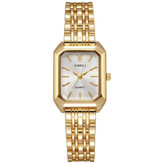 Relógio Mulher Luxo Quadrado Dourado Quartz